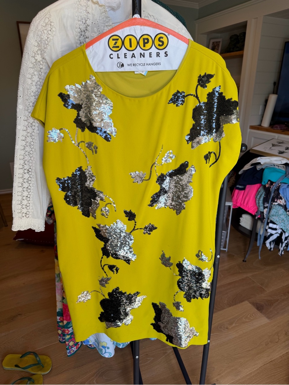 Diane Von Furstenberg Yellow Sequin Floral Mini Dress
